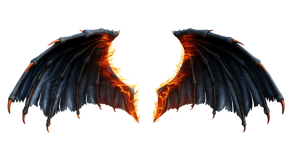 photorealistic burning demon wings on a white  background.AI GENERATED