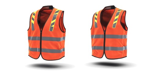 High-visibility orange traffic safety vest, modern 3D design with reflective stripes