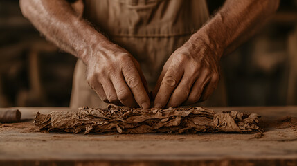 Skilled hands rolling a fresh cigar, showcasing the craftsmanship, precision, and tradition involved in creating high-quality handmade cigars