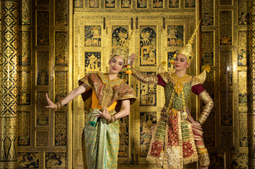 Pantomime (Khon) is traditional Thai classic masked play enacting scenes from the Ramayana with a...