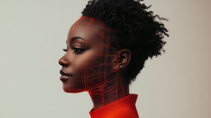 side profile portrait of a black female with a tech pattern overlay, a diverse cyber security analyst of artificial intelligence and the future of ai in the inclusive workplace. AI Generative.