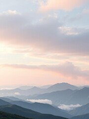 Obraz premium soft pastel colors of cloudy skies above rolling hills and mountain ridges, rolling hills, natural scenery