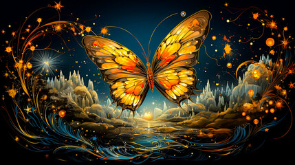 Abstract butterfly light is flying in the sky, butterfly light