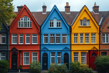 Fototapeta premium Colorful Townhouses Display Vibrant Architectural Design