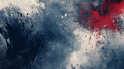 Abstract grunge background with blue, red and white paint splatters.