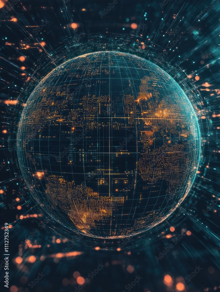Poster abstract ai globe on dark background. artificial intelligence and metaverse concept. 3d rendering