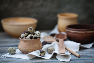 still life with eggs and ceramic dishes