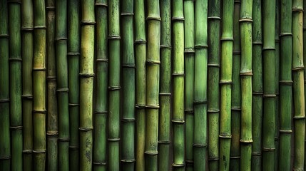 A vibrant display of bamboo stalks stands side by side, showcasing various shades of green and a natural texture. The arrangement allows for ample copy space, perfect for adding text