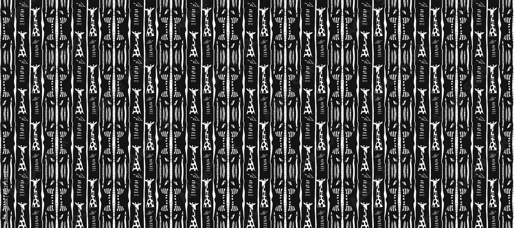 Fototapete Seamless black code pattern with numbers and geometric letter design for a vintage textile backdrop