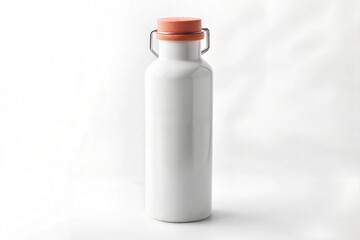 White Ceramic Bottle with Cork Top and Metal Carry Ring