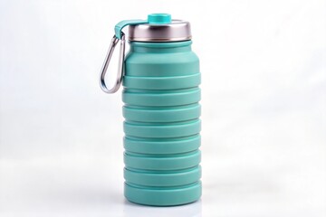 Collapsible Silicone Water Bottle with Carabiner, Teal, Reusable, Portable, Hydration