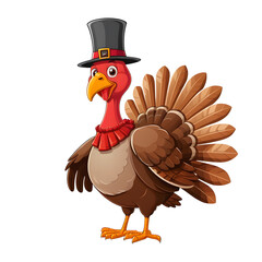 Cartoon Turkey in Top Hat for Thanksgiving