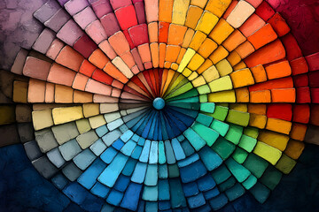 Obraz premium Vibrant color wheel in mosaic tile design.