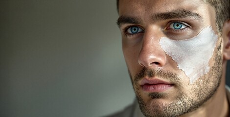 Fototapeta premium Close-Up Portrait of a Young Man with Skincare Mask on Face