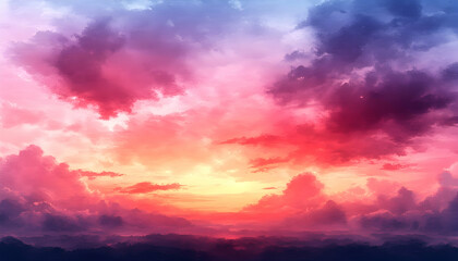 Obraz premium Vibrant sunset sky with colorful clouds and hazy horizon.