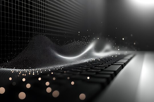 Abstract wave of data flowing over a laptop keyboard - Powered by Adobe