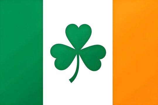 Irish flag with shamrock symbol on vibrant green, white, and orange background