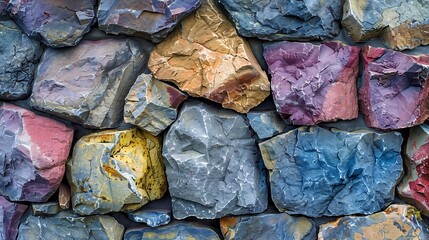 Stone Wall with Textured, Colorful Rocks