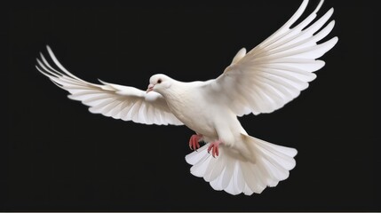 Obraz premium Serene White Dove in Flight Against a Black Background