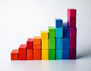 Obraz premium Colorful wooden blocks arranged in a vibrant, abstract data graph on a white background, emphasizing creativity and playfulness