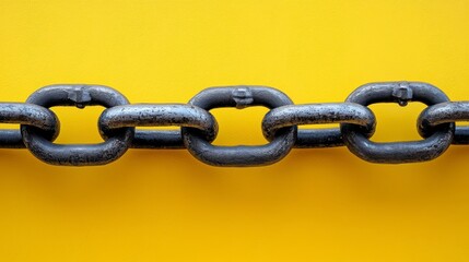 Fototapeta premium A Timeless Image of a Robust Metal Chain Against a Vivid Yellow Background