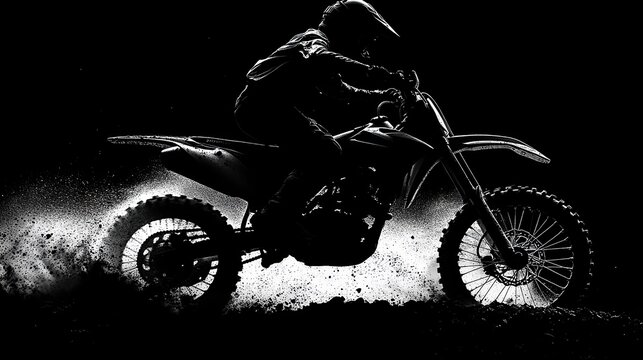 abstract silhouette of a motocross rider man is doing a trick isolated on black background enduro motorbike sport transport website banne