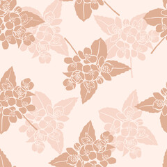 Hand drawn jasmine flowers seamless pattern in pastel colors. Minimalistic floral design for fabric, textile, wrapping paper, gift paper