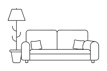 Line art of sofa with lamp vector illustration