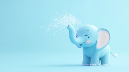 A cute cartoon elephant in blue with a white background.