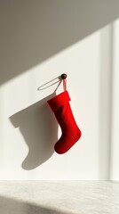 Hanging a single christmas stocking minimalist decor modern interior warm atmosphere artistic perspective seasonal minimalism