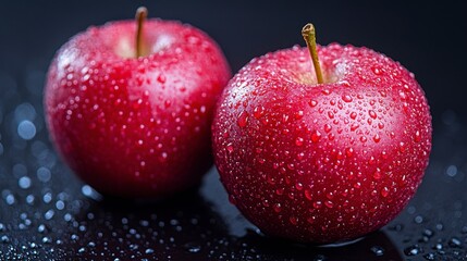 Close Up of Fresh Red Apples with Water Drops - A Vibrant Fruit Photography