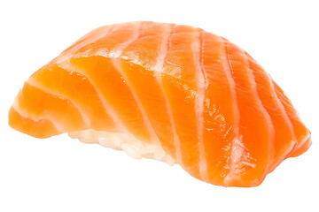 Raw salmon sushi slice isolated on white background.AI GENERATED