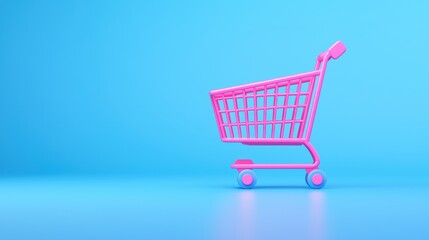 A shopping cart icon with each part of the cart, such as the handle, basket, and wheels, rendered in a different bright color, adding a playful and energetic feel.