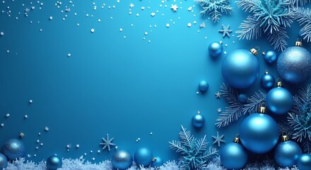 Blue holiday decorations with frosty accents creating a festive atmosphere for winter celebrations