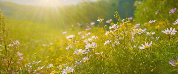 Obraz premium Wild flowers in a sunny spring day,