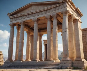 Naklejka premium Ancient Greek temple with Doric columns and triangular pediment , paros, temple