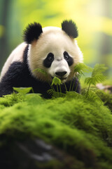 Obraz premium Panda in the forest Generative AI