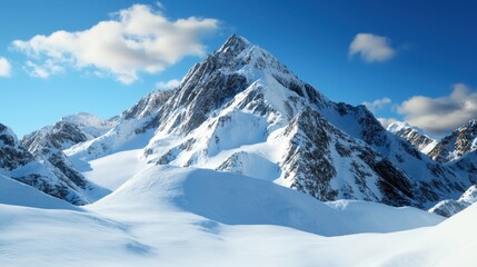 Obraz premium The mountain range is covered in snow and the sky is clear