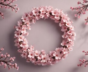 Cherry blossom-inspired Christmas wreath made of naturalistic paper , naturalistic paper, subtle texture, cherry blossoms