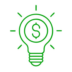 Incandescent light bulb with dollar sign, green icon 