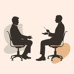 a black silhouette of two men sitting in an office chair.