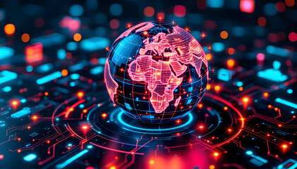 Global Connectivity Concept, Digital Globe with Interconnected Technology Icons