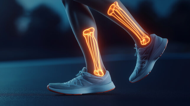 Runner showing tibia and fibula bones during running session