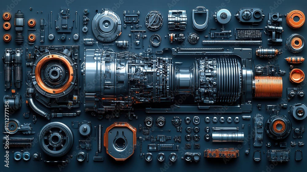 Poster car parts technical drawing automobile car machine engine 3d car service elements isolated on black 