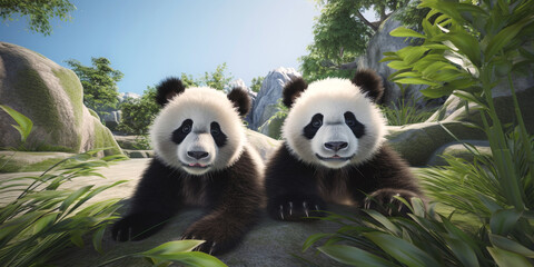 Obraz premium Panda in the forest Generative AI