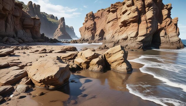 Holderness Coast rock formations with wave-worn surfaces, east yorkshire, sediment transport , rocky shoreline