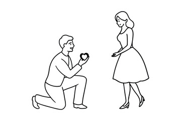 Romantic Valentine’s Day Proposal - Couple Silhouette with Heart and Engagement Ring Vector Design