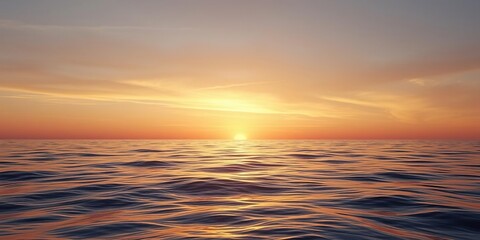 Fototapeta premium Softly glowing sea surface at Pacific sunset horizon, warm tones, fading daylight, gentle waves