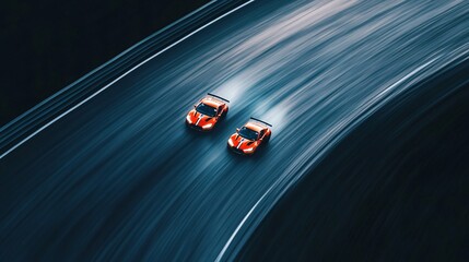Two Racing Cars on a Curved Track