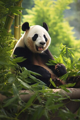 Obraz premium Panda in the forest Generative AI